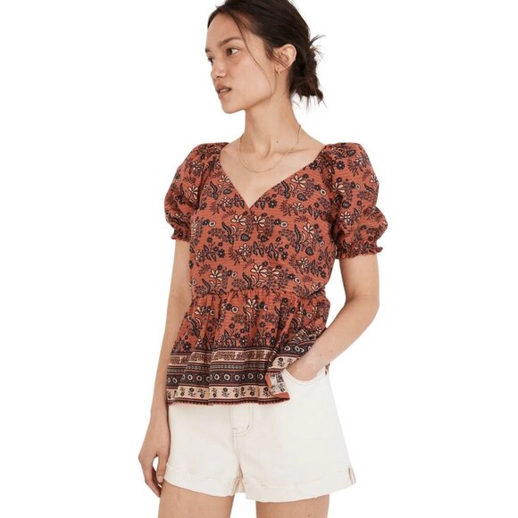 Madewell Tops - Women's - Madewell Puff-Sleeve Peplum Top in Cavoli Floral, Size XS